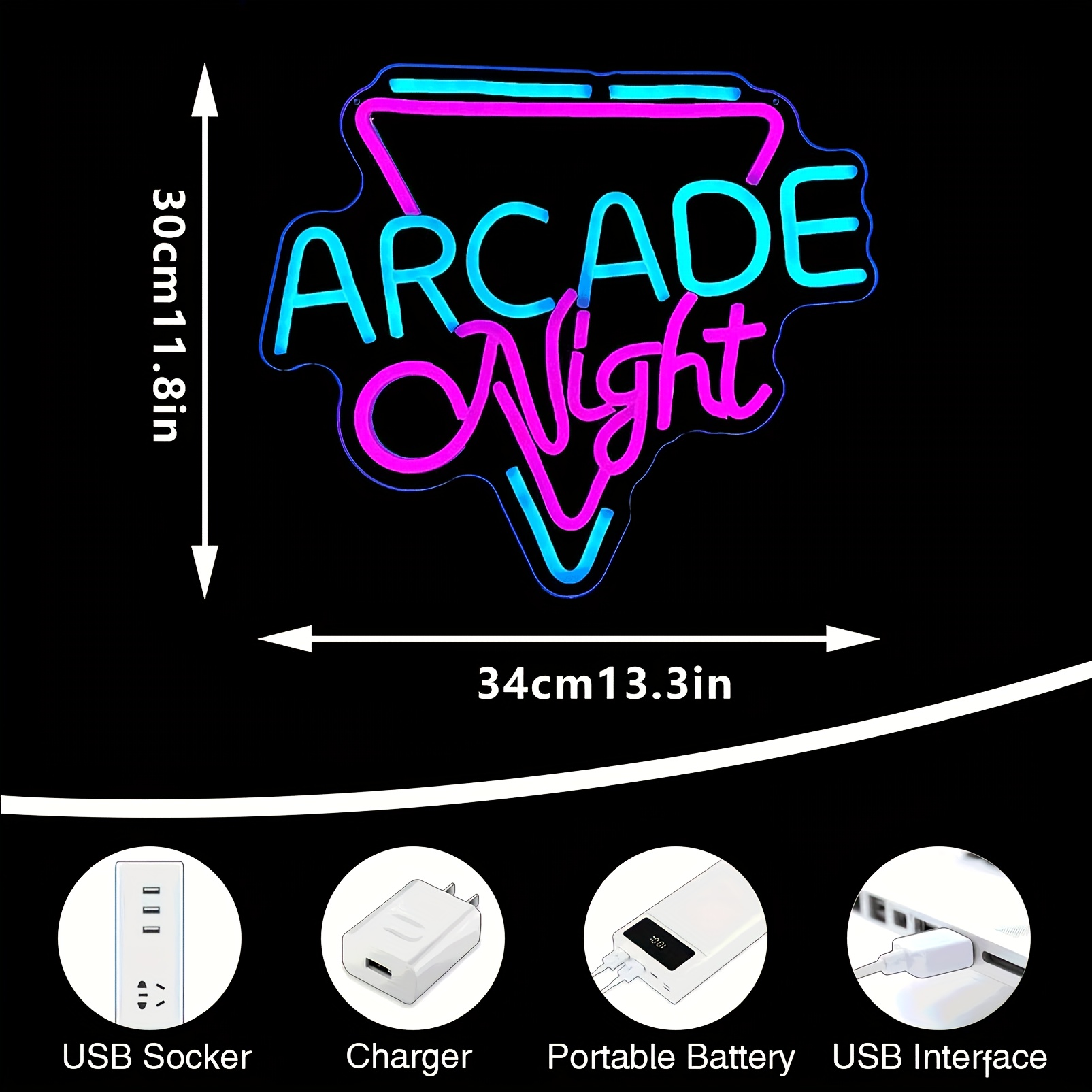 1 pc Arcade Night LED Neon Sign, Ambient Wall Decor Neon Sign for Home, Party, Living Room, Bar, Club, Game Room, as Birthday, Holiday Gift, Bedroom and Home Wall Decoration, USB Powered Illuminated Sign Hanging Unit, 5V USB Power Supply - 图片 3