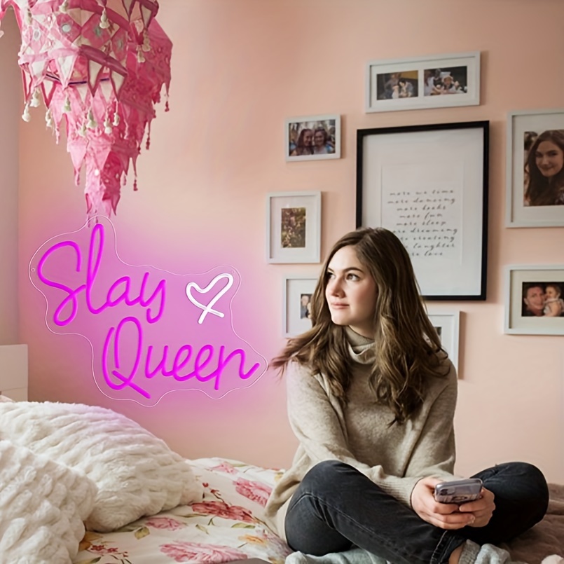 1 pc Slay Queen LED neon sign, collegiate vibe wall decoration neon sign for home, party, living room, bar, club, game room, as birthday, y2k party favours, bedroom and home wall decoration, USB powered light up sign hanging unit, 5V USB power supply - 图片 6