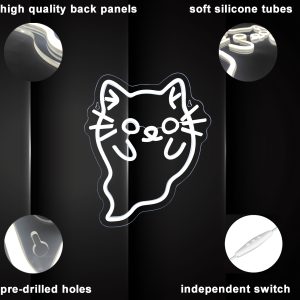 1 pc White Ghost Cat Halloween Wall Neon Decoration, Dimmable LED Halloween Ambiance Wall Decoration Neon Sign, perfect for Halloween party, bedroom, birthday party, bar, shop, game room, club, room, friends gathering wall decoration, as a friend's family birthday, Halloween gift first choice, USB powered light up sign hanging device, 5V USB Power Supply