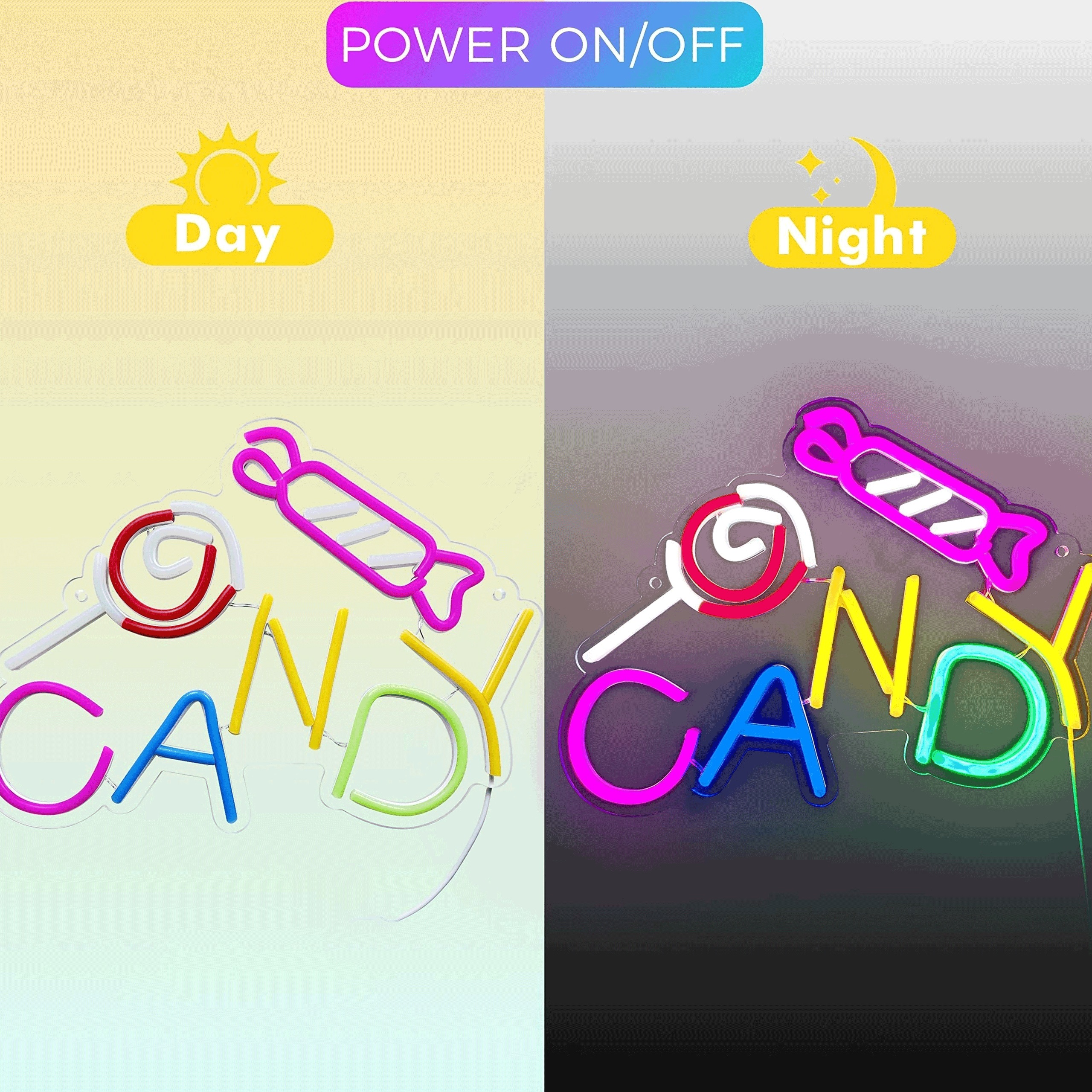 1 pc Candy LED Neon Sign, Commercial Ambiance Wall Decor Neon Sign for Candy Store, Shop, Party, Living Room, Game Room, as Birthday, Holiday Gift, Bedroom and Home Wall Decoration, USB Powered Illuminated Sign Hanging Unit, 5V USB Power Supply - 图片 4