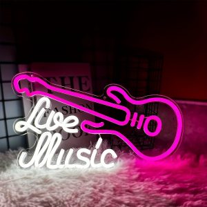 1 pc Live Music Guitar LED neon sign, ambient wall decoration neon sign for music studios, parties, game rooms, homes, living rooms, bars, clubs, bedrooms and home wall decorations, as a friend's family birthday, music lover gift preferred, USB powered light up sign hanging device, 5V USB power supply