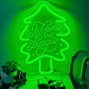 1pc Welcome to the Jungle Green LED Neon Sign, great for room aesthetic decorations, Christmas, weddings, parties, engagements, bedrooms, caves beer bars, restaurants, florists, friends gatherings wall decorations, 5V USB power supply