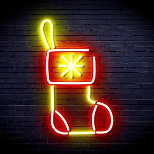 1 pc Christmas Stocking Wall Neon Decoration, Dimmable LED Christmas Ambiance Wall Decoration Neon Sign, perfect for Christmas parties, bedrooms, birthday parties, pubs, shops, games rooms, clubs, rooms, friends party wall decorations, as a friend's family birthday, Christmas gift preferred, USB powered light up sign hanging device, 5V USB power supply