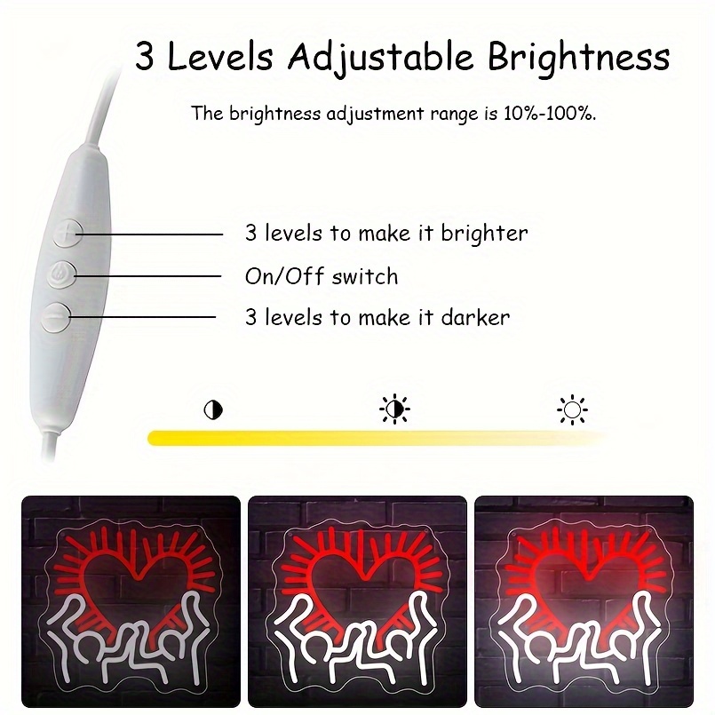 1 pc Love Art LED neon sign, space ambience wall decor neon sign for home, party, living room, bar, game room, club, as birthday, holiday gift, bedroom and home wall decor neon sign, 5 V USB power supply - 图片 5