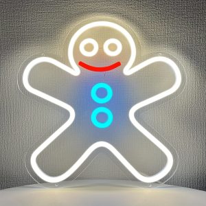 1 pc Gingerbread Man Wall Neon Decoration, Dimmable LED Christmas Ambiance Wall Decoration Neon Sign, perfect for Christmas parties, bedrooms, birthday parties, pubs, shops, games rooms, clubs, rooms, friends party wall decorations, as a friend's family birthday, Christmas gift first choice, USB powered light up sign hanging device, 5V USB power supply