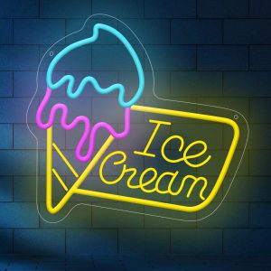 1 pc colourful ice cream shape LED neon sign, 3D engraved ambient wall decoration neon sign for ice cream parlour, shop, restaurant, party, office, game room, family, club, living room, bar, bedroom and home wall decoration, preferred choice for friends and family's birthday and holiday gifts, USB powered illuminated sign hanging device, 5V USB power supply