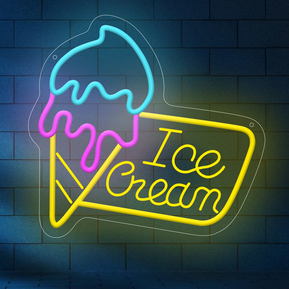 1 pc colourful ice cream shape LED neon sign, 3D engraved ambient wall decoration neon sign for ice cream parlour, shop, restaurant, party, office, game room, family, club, living room, bar, bedroom and home wall decoration, preferred choice for friends and family's birthday and holiday gifts, USB powered illuminated sign hanging device, 5V USB power supply