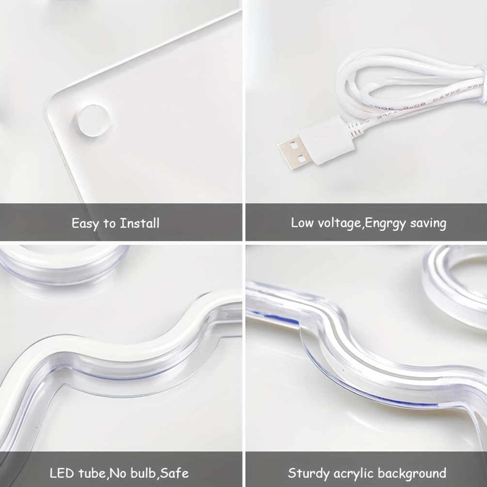 1 pc Romantic Heartbeat LED Neon Sign, Wall Decor Neon Sign for Home, Wedding, Party, Engagement, Bar, Living Room, Birthday and Holiday Gifts, Bedroom and Home Wall Decor, USB Powered Illuminated Sign Hanging Unit, 5V USB Power Supply - 图片 6