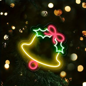 1 pc Christmas Bell Wall Neon Decoration, Dimmable LED Christmas Ambiance Wall Decoration Neon Sign, perfect for Christmas parties, bedrooms, birthday parties, pubs, shops, games rooms, clubs, rooms, friends party wall decorations, as a friend's family birthday, Christmas gift preferred, USB powered light up sign hanging unit, 5V USB power supply