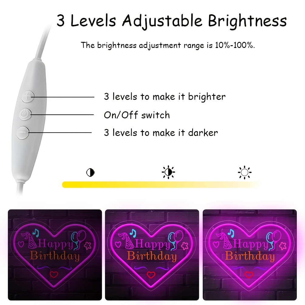 1 pc Happy Birthday Neon Sign, 3D Engraving, LED Neon, suitable for birthday parties, events, children's rooms, bedrooms, living rooms and home decorations, unique and ideal gift for birthdays, parties, ceremonies, children's day, housewarming, etc. - 图片 5
