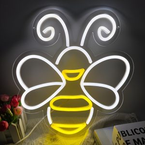 1 pc Bee LED neon sign, ambient wall decoration neon sign for office, shop, party, game room, family, club, living room, bar, bedroom and home wall decorations, preferred as friends and family birthday, holiday gifts, USB powered light up sign hanging device, 5V USB power supply