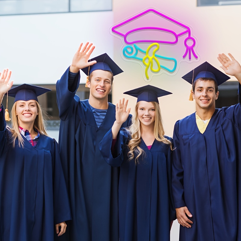 1 pc Graduation cap and certificate LED neon sign, ambient wall decoration neon sign for graduation season, graduation party, living room, bar, club, hotel, game room, as a birthday, graduation gift, bedroom and home wall decoration, USB powered illuminated sign hanging device, 5V USB power supply - 图片 2