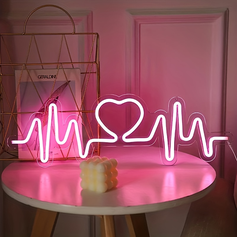 1 pc Romantic Heartbeat LED Neon Sign, Wall Decor Neon Sign for Home, Wedding, Party, Engagement, Bar, Living Room, Birthday and Holiday Gifts, Bedroom and Home Wall Decor, USB Powered Illuminated Sign Hanging Unit, 5V USB Power Supply - 图片 4