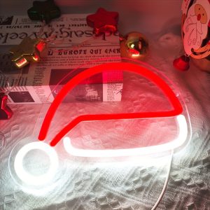 1 pc Christmas Hat Wall Neon Sign, Dimmable LED Christmas Atmosphere Wall Decor Neon Sign, Perfect for Christmas Parties, Bedrooms, Birthday Parties, Bars, Shops, Game Rooms, Clubs, Rooms, Friends Gatherings Wall Decor, Top Choice as Birthday or Christmas Gift for Friends and Family, USB-Powered Illuminated Sign Hanging Kit, 5V USB Power Supply