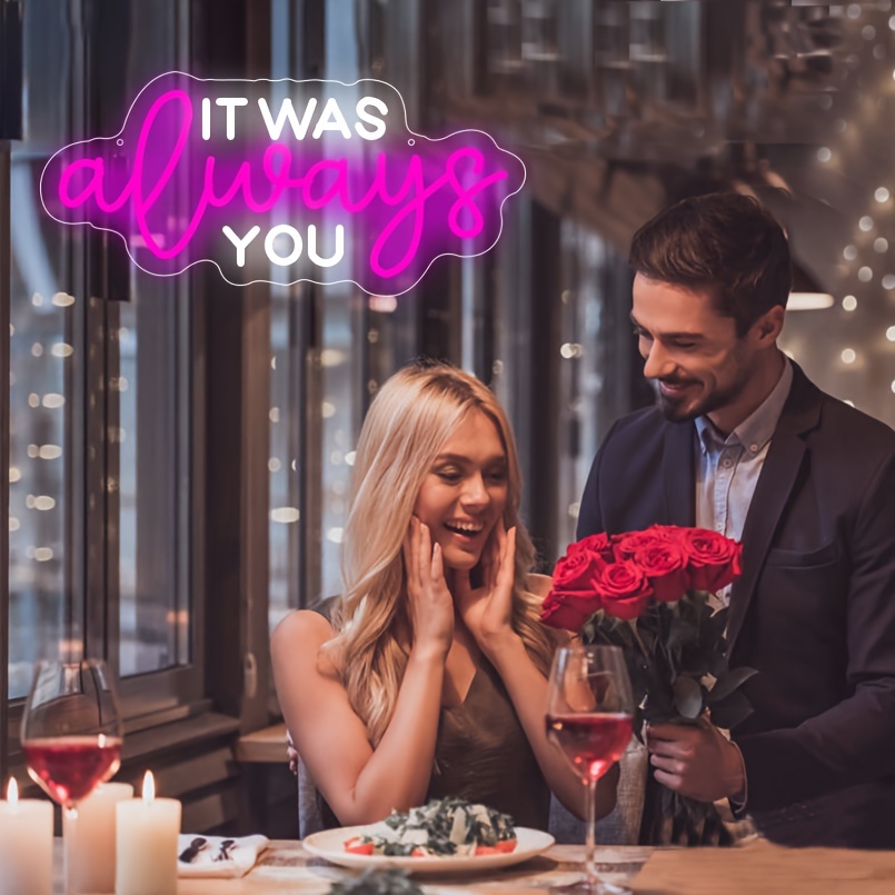 1 pc It Was Always You LED Neon Sign, Wall Decor Neon Sign for Home, Wedding Party, Engagement, Bar, Living Room, Birthday Party, Bedroom and Home Wall Decor Neon Sign, 5 V USB Power Supply - 图片 6