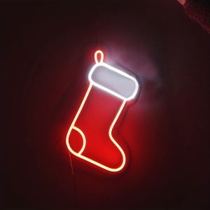 1 pc Christmas Socking Wall Neon Sign Decoration, Dimmable LED Christmas Atmosphere Wall Decor Neon Sign, Perfect for Christmas Parties, Bedrooms, Birthday Parties, Bars, Shops, Game Rooms, Clubs, Rooms, Friends Gatherings Wall Decor, Top Choice as a Gift for Friends' Birthdays or Christmas, USB-powered illuminated sign hanging kit, 5V USB power supply