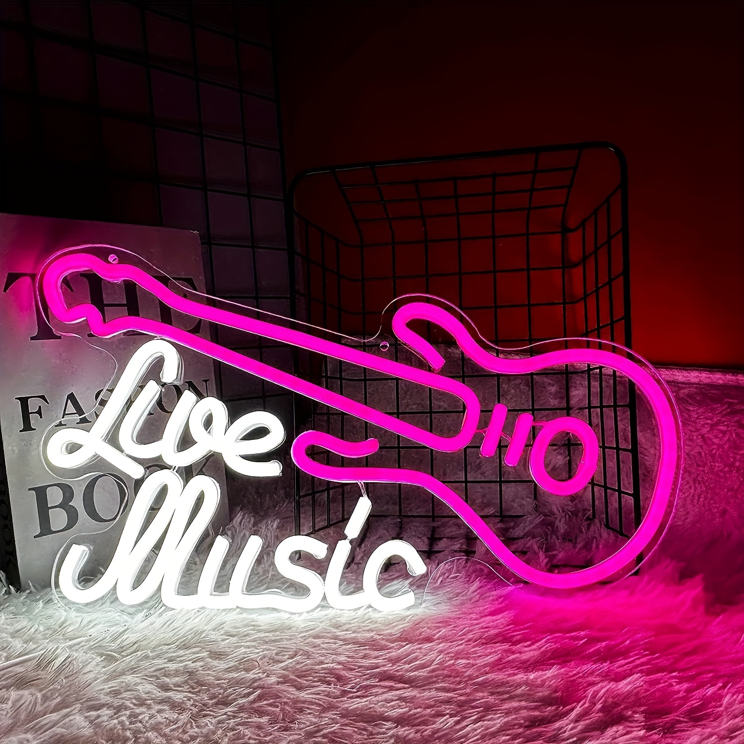 1 pc Live Music Guitar LED neon sign, ambient wall decoration neon sign for music studios, parties, game rooms, homes, living rooms, bars, clubs, bedrooms and home wall decorations, as a friend's family birthday, music lover gift preferred, USB powered light up sign hanging device, 5V USB power supply - 图片 5
