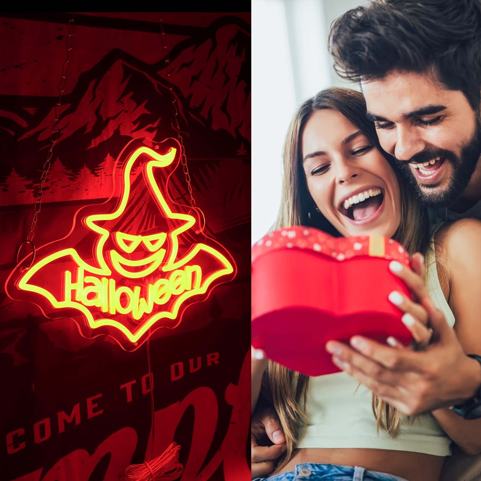 1 pc Bat Halloween Wall Neon Decoration, Dimmable LED Halloween Ambiance Wall Decoration Neon Sign, great for Halloween parties, bedrooms, birthday parties, pubs, shops, games rooms, clubs, rooms, friends party wall decorations, as a first choice for friends' family birthdays, Halloween gifts, USB powered light up sign hanging device, 5V USB power supply - 图片 5