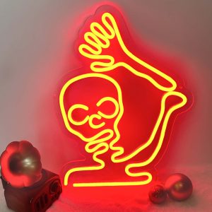 1 pc Red Skull Halloween Wall Neon Decoration, Dimmable LED Halloween Ambiance Wall Decoration Neon Sign, great for Halloween parties, bedrooms, birthday parties, pubs, shops, games rooms, clubs, rooms, friends party wall decorations, as a friend's family birthday, Halloween gift preferred, USB powered light up sign hanging device, 5V USB power supply