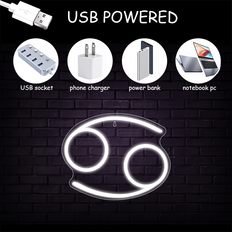 1 pc The Cancer LED Neon Sign, Astrology Horoscope Ambiance Wall Decoration Neon Sign for Home, Party, Living Room, Bar, Club, Game Room, as Birthday, Holiday Gift, Bedroom and Home Wall Decoration, USB Powered Illuminated Sign Hanging Unit, 5V USB Power Supply - 图片 4