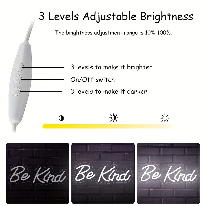 1 pc Be Kind LED Neon Sign, Ambient Wall Decoration Neon Sign for Hair Salon, Party, Office, Game Room, Restaurant, Family, Club, Living Room, Bar, Bedroom and Home Wall Decoration, Preferred for Friends and Family's Birthday and Holiday Gifts, USB Powered Illuminated Sign Hanging Device, 5V USB Power Supply - 图片 5