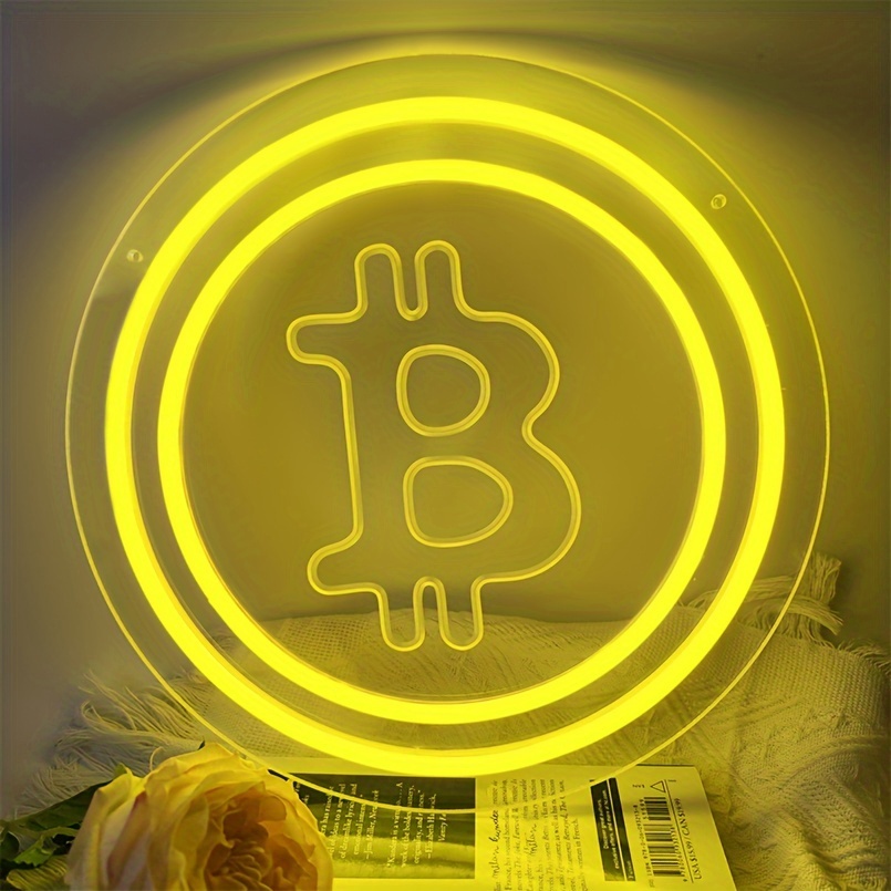 1 pc Bitcoin LED neon sign, 3D engraving, virtual currency ambient wall decoration neon sign for shops, banks, financial companies, bars, parties, offices, game rooms, families, clubs, living rooms, bedrooms, and home wall decorations, preferred as friends and family's birthdays, Bitcoin hobby gifts, USB powered illuminated sign hanging device, 5V USB power supply