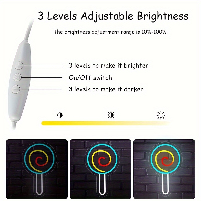 1 pc Lollipop LED Neon Sign, Ambient Wall Decoration Neon Sign for Candy Store, Home, Theme Party, Living Room, Office, as Birthday, Holiday Gift, Bedroom and Home Wall Decoration Neon Sign, 5 V USB Power Supply - 图片 5