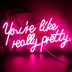 1 pc You're Like Really Pretty LED neon sign, ambient wall decoration neon sign for parties, weddings, offices, engagements, homes, clubs, living rooms, bars, bedrooms and home wall decorations, preferred choice for friends and family's birthdays, Valentine's Day gifts, USB powered illuminated sign hanging device, 5V USB power supply