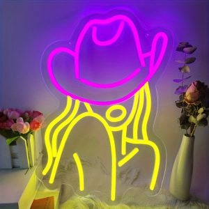 1 pc Cowgirl LED Neon Sign, Western Cowboy Ambiance Wall Decoration Neon Sign for Western Cowboy Themed Parties, Offices, Game Rooms, Families, Clubs, Living Rooms, Bars, Bedrooms, and Home Wall Decorations, Preferred for Friends and Family's Birthdays and Holiday Gifts, USB Powered Illuminated Sign Hanging Unit, 5V USB Power Supply
