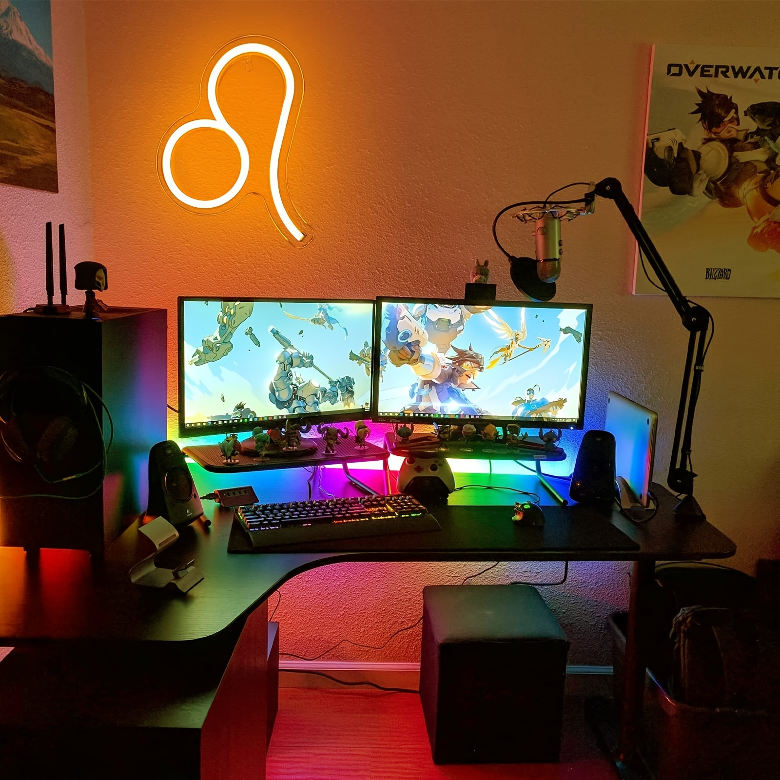 1 pc The Leo LED Neon Sign, Astrology Horoscope Ambiance Wall Decoration Neon Sign for Home, Party, Living Room, Bar, Club, Game Room, as Birthday, Holiday Gift, Bedroom and Home Wall Decoration, USB Powered Illuminated Sign Hanging Unit, 5V USB Power Supply - 图片 5