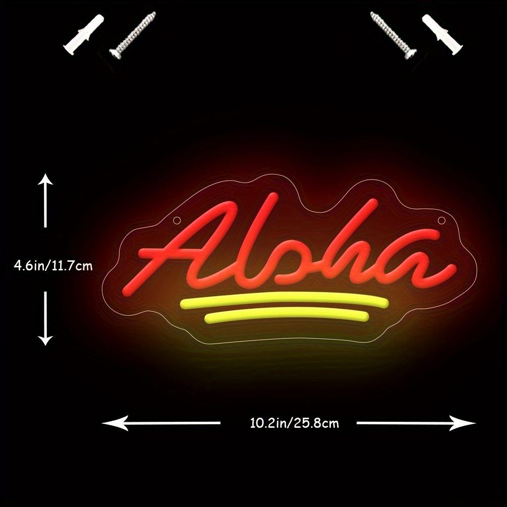 1 pc Aloha LED Wall Neon Sign Lights Sign, Red Lemon Yellow Colour Super Bright Wall Decorative Sign, Perfect for Hawaii Holiday Shops Party Clubs, Bedrooms, Bars, Rooms, Friends Gatherings Wall Decoration, 5V USB Power Supply - 图片 3