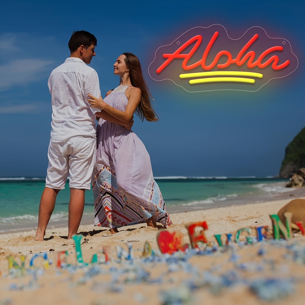1 pc Aloha LED Wall Neon Sign Lights Sign, Red Lemon Yellow Colour Super Bright Wall Decorative Sign, Perfect for Hawaii Holiday Shops Party Clubs, Bedrooms, Bars, Rooms, Friends Gatherings Wall Decoration, 5V USB Power Supply - 图片 6