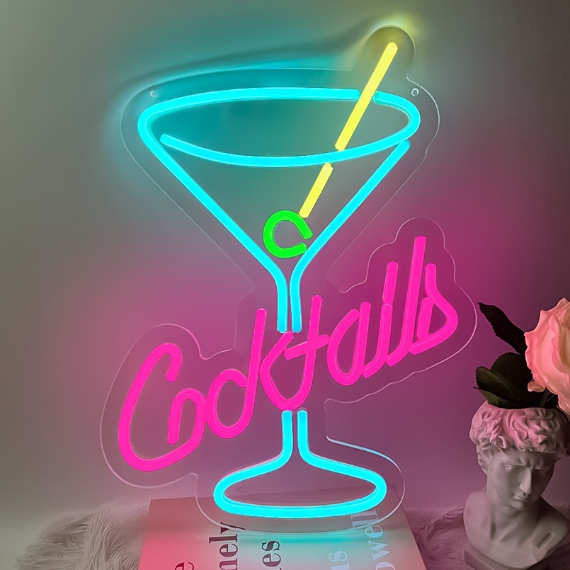 1 pc Cocktails LED Neon Sign, Wall Decoration Neon Sign for Parties, Home, Bars, Men's Caves, Bedroom and Home Wall Decoration, 5 V USB Power Supply
