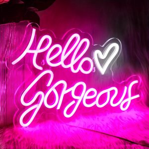 1 pc Hello Gorgeous LED Neon Sign, Wall Decoration Neon Sign for Party, Family, Anniversary, Engagement, Bedroom and Home Wall Decoration, 5 V USB Power Supply