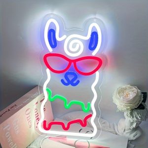 1 pc sunglasses wearing alpaca shape LED neon sign, cute space ambience wall decoration neon sign for home, party, living room, game room, children's living room, as a birthday, holiday gift, bedroom and home wall decoration neon sign, 5 V USB power supply