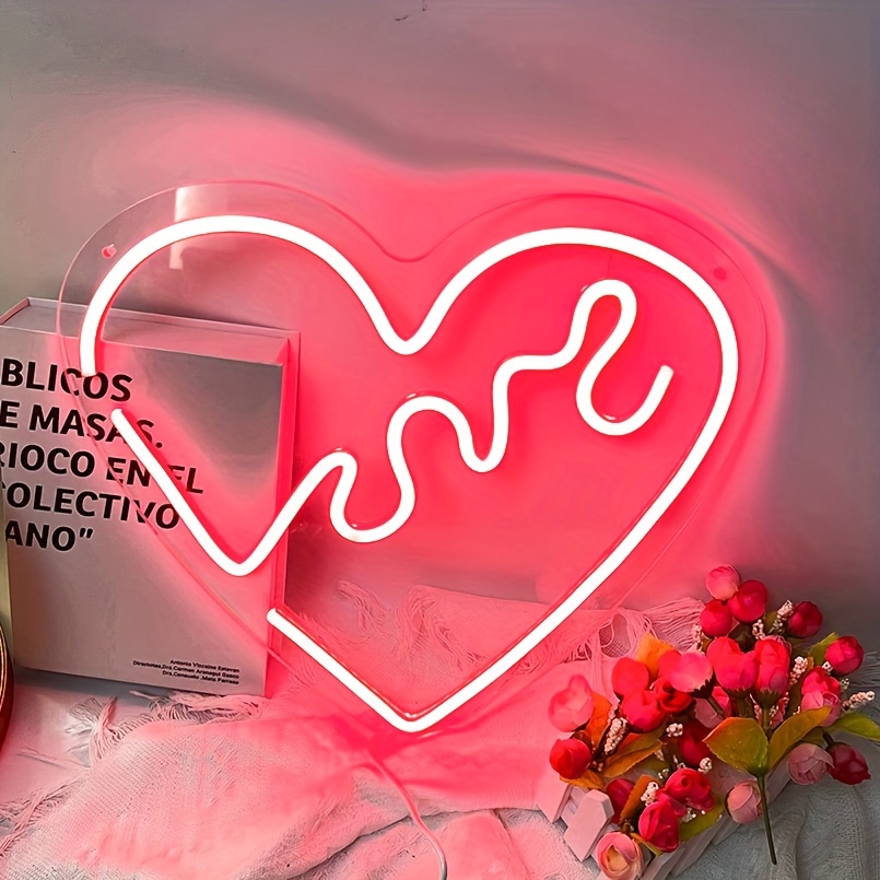 1 pc Love Heart LED Neon Sign, Ambient Wall Decoration Neon Sign for Weddings, Engagement Parties, Offices, Game Rooms, Families, Clubs, Living Rooms, Bars, Bedrooms and Home Wall Decorations, Preferred for Friends and Family's Birthdays and Holiday Gifts, USB Powered Illuminated Sign Hanging Unit, 5V USB Power Supply