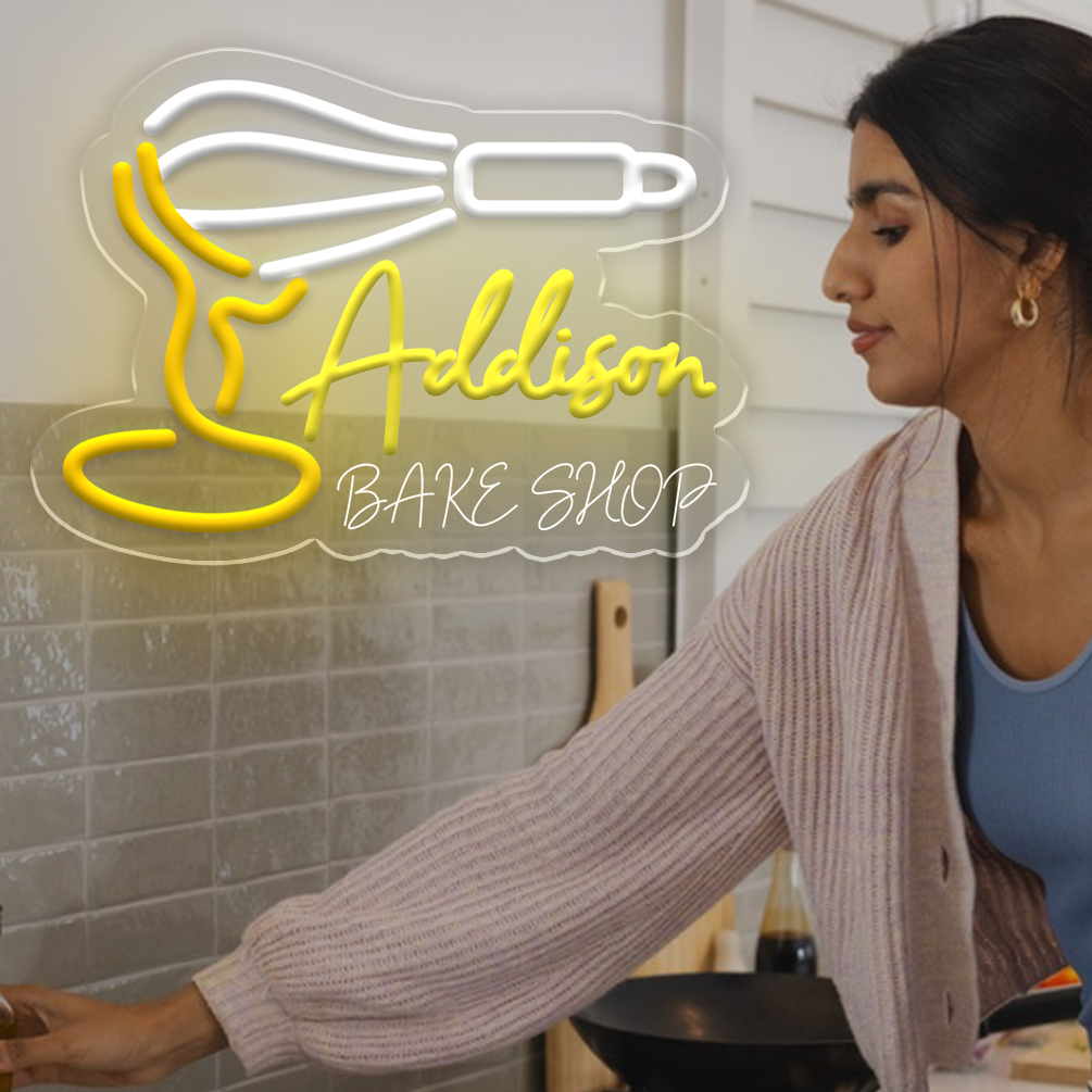 Custom neon sign featuring a whisk and name, personalised baking LED neon light, perfect for restaurants, bakeries, DIY parties, kitchens, living rooms and home décor. An ideal unique gift for DIY parties, bakeries, housewarming celebrations and more! - 图片 2