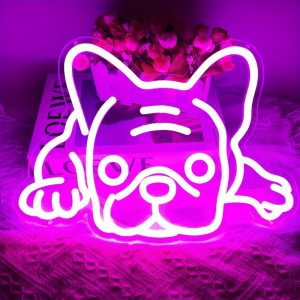 1 pc Rose French Bulldog LED Neon Sign, Cute Puppy Ambient Wall Decor Neon Sign for Pet Shops, Parties, Offices, Game Rooms, Families, Clubs, Living Rooms, Bars, Bedrooms and Home Wall Decorations, Preferred for Friends and Family's Birthdays, Music Hobby Gifts, USB Powered Illuminated Sign Hanging Unit, 5V USB Power Supply