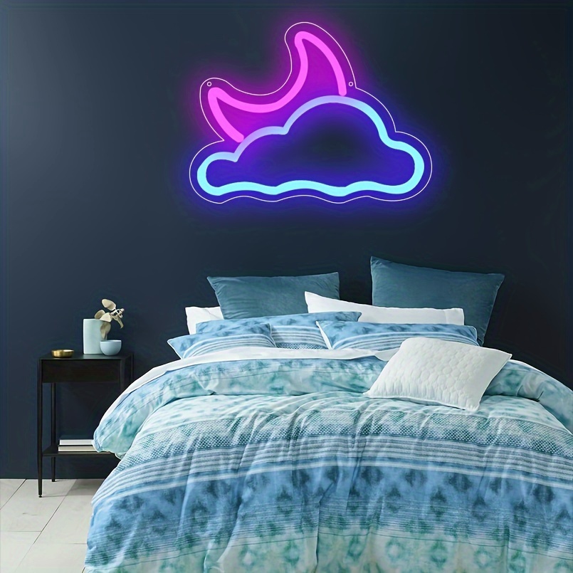 1 pc clouds and moon LED neon sign, ambient wall decor neon sign for home, wedding party, living room, game room, club, as birthday, holiday gift, bedroom and home wall decor neon sign, 5 V USB power supply - 图片 6