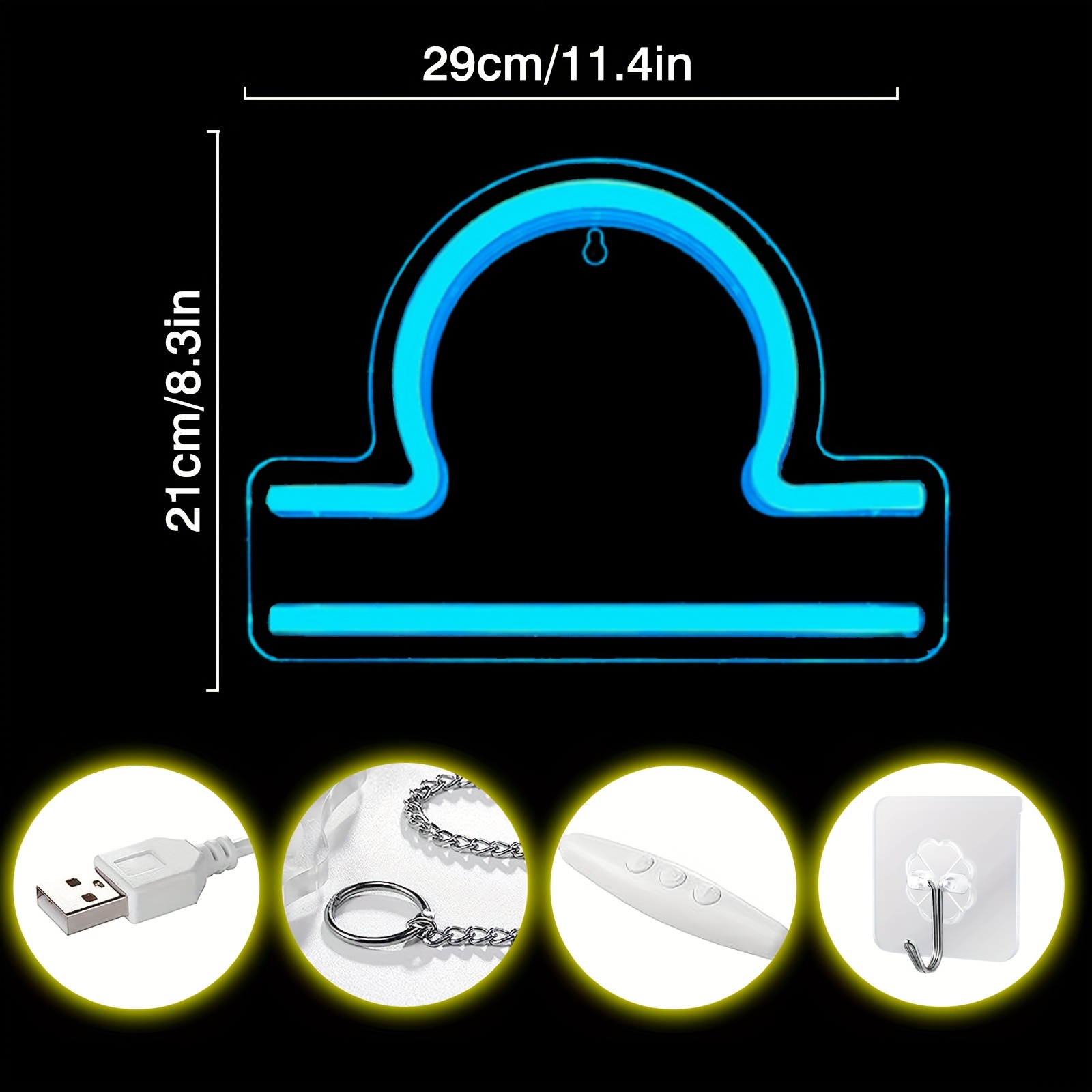 1 pc The Libra LED Neon Sign, Astrology Horoscope Ambiance Wall Decoration Neon Sign for Home, Party, Living Room, Bar, Club, Game Room, as Birthday, Holiday Gift, Bedroom and Home Wall Decoration, USB Powered Illuminated Sign Hanging Unit, 5V USB Power Supply - 图片 3