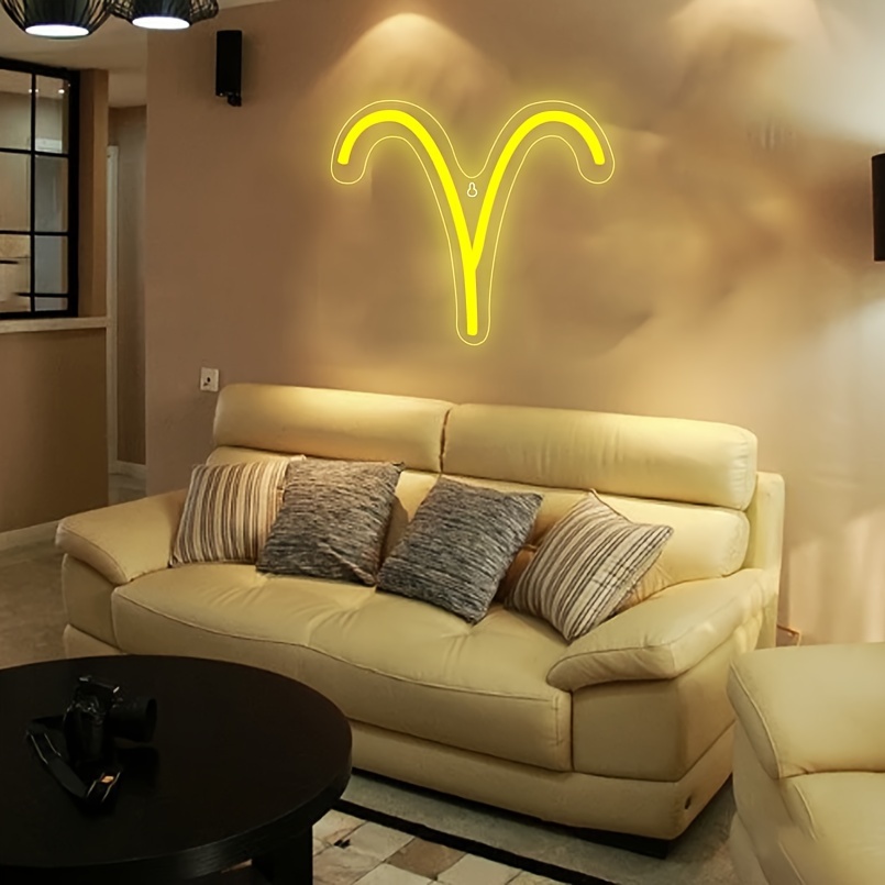 1 pc The Aries LED Neon Sign, Astrology Horoscope Ambiance Wall Decoration Neon Sign for Home, Party, Living Room, Bar, Club, Game Room, as Birthday, Holiday Gift, Bedroom and Home Wall Decoration, USB Powered Illuminated Sign Hanging Unit, 5V USB Power Supply - 图片 2