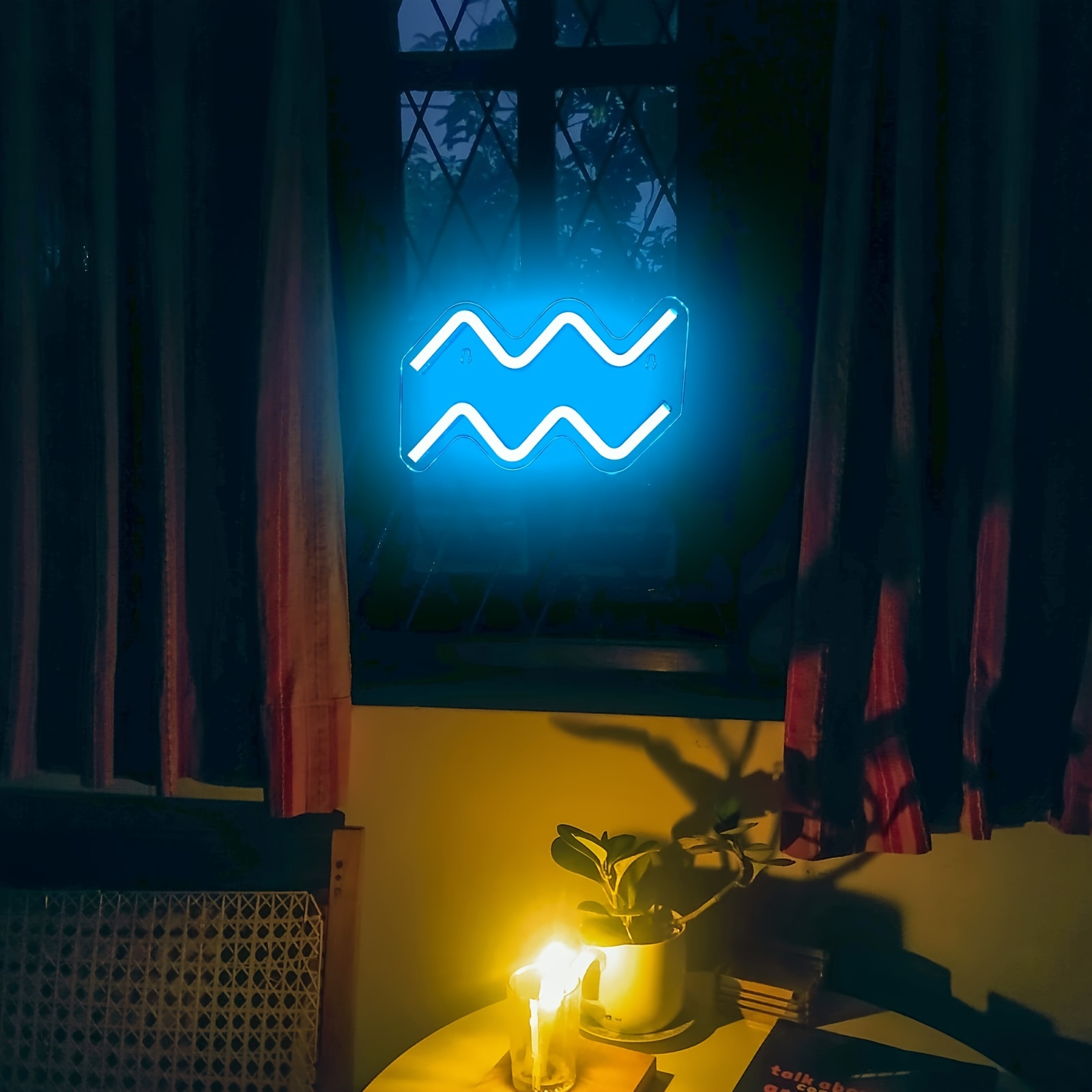 1 pc The Aquarius LED Neon Sign, Astrology Horoscope Ambiance Wall Decoration Neon Sign for Home, Party, Living Room, Bar, Club, Game Room, as Birthday, Holiday Gift, Bedroom and Home Wall Decoration, USB Powered Illuminated Sign Hanging Unit, 5V USB Power Supply - 图片 4