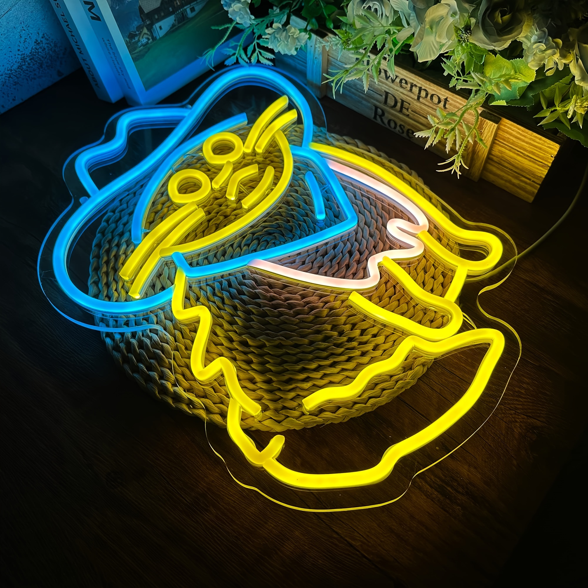 1 pc Blue Cowboy Hat Cat LED Neon Sign, Ambient Wall Decoration Neon Sign for Home, Party, Living Room, Bar, Club, Game Room, as Birthday, Holiday Gift, Bedroom and Home Wall Decoration, USB Powered Illuminated Sign Hanging Unit, 5V USB Power Supply - 图片 2
