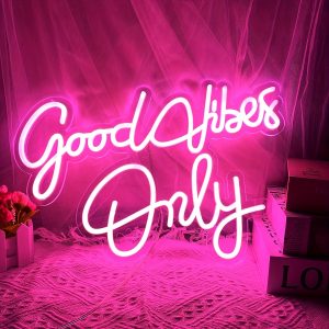 1 pc Rose Good Vibes Only LED Neon Sign, Atmosphere Wall Decor Neon Sign, Suitable for Parties, Offices, Gyms, Game Rooms, Homes, Clubs, Living Rooms, Bars, Bedrooms, and Home Wall Decor. The Perfect Gift Choice for Friends' and Family's Birthdays and Holidays. USB-Powered Illuminated Sign Hanging Kit, 5V USB Power Supply.