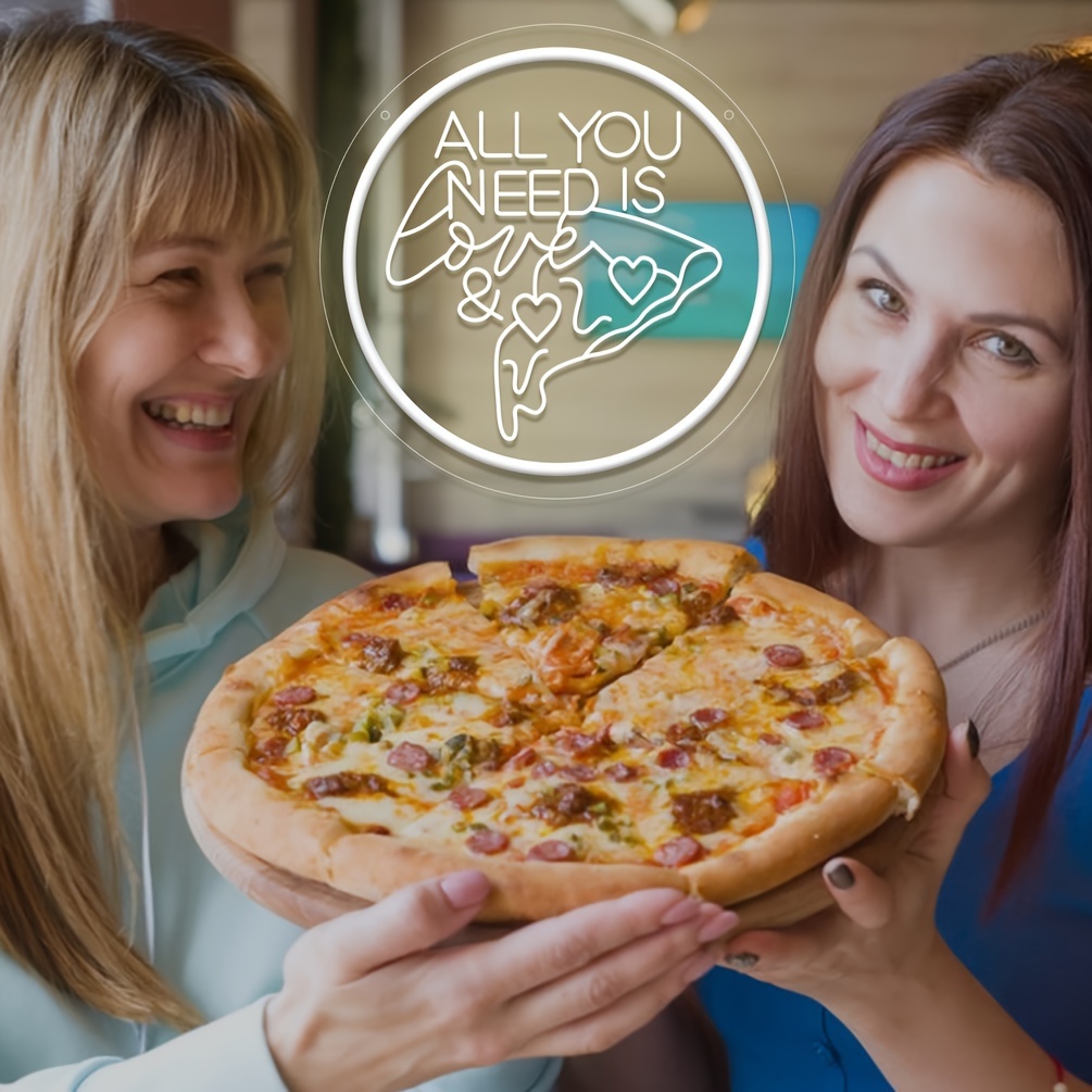 1 pc All You Need Is Love & Pizza Neon LED Sign, Wall Decoration Warm White Neon Sign, Artistic Sculpture Design Decoration, Perfect for Christmas Parties, Business Rooms, Bedrooms, Rooms, Bars, Shops, Friends Gatherings Wall Decoration - 图片 6