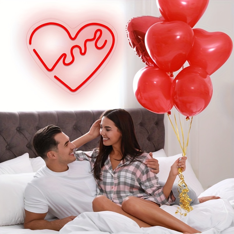 1 pc Love Heart LED Neon Sign, Ambient Wall Decoration Neon Sign for Weddings, Engagement Parties, Offices, Game Rooms, Families, Clubs, Living Rooms, Bars, Bedrooms and Home Wall Decorations, Preferred for Friends and Family's Birthdays and Holiday Gifts, USB Powered Illuminated Sign Hanging Unit, 5V USB Power Supply - 图片 6