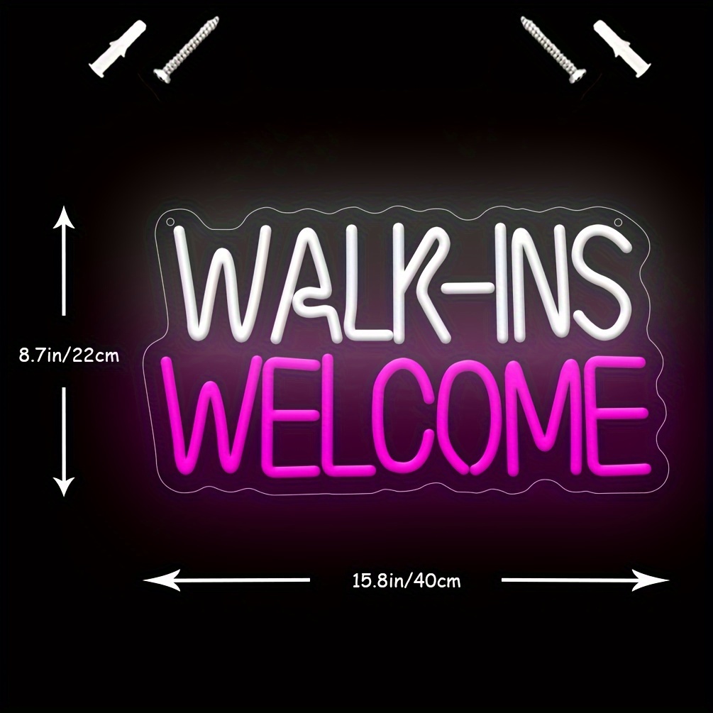 1 pc Walk Ins Welcome Neon LED Sign, Business Decorative Neon Sign, Great for Parties, Meeting Rooms, Bars, Shops, Coffee Shops, Friends Gatherings Wall Decoration, 5V USB Power Supply - 图片 3