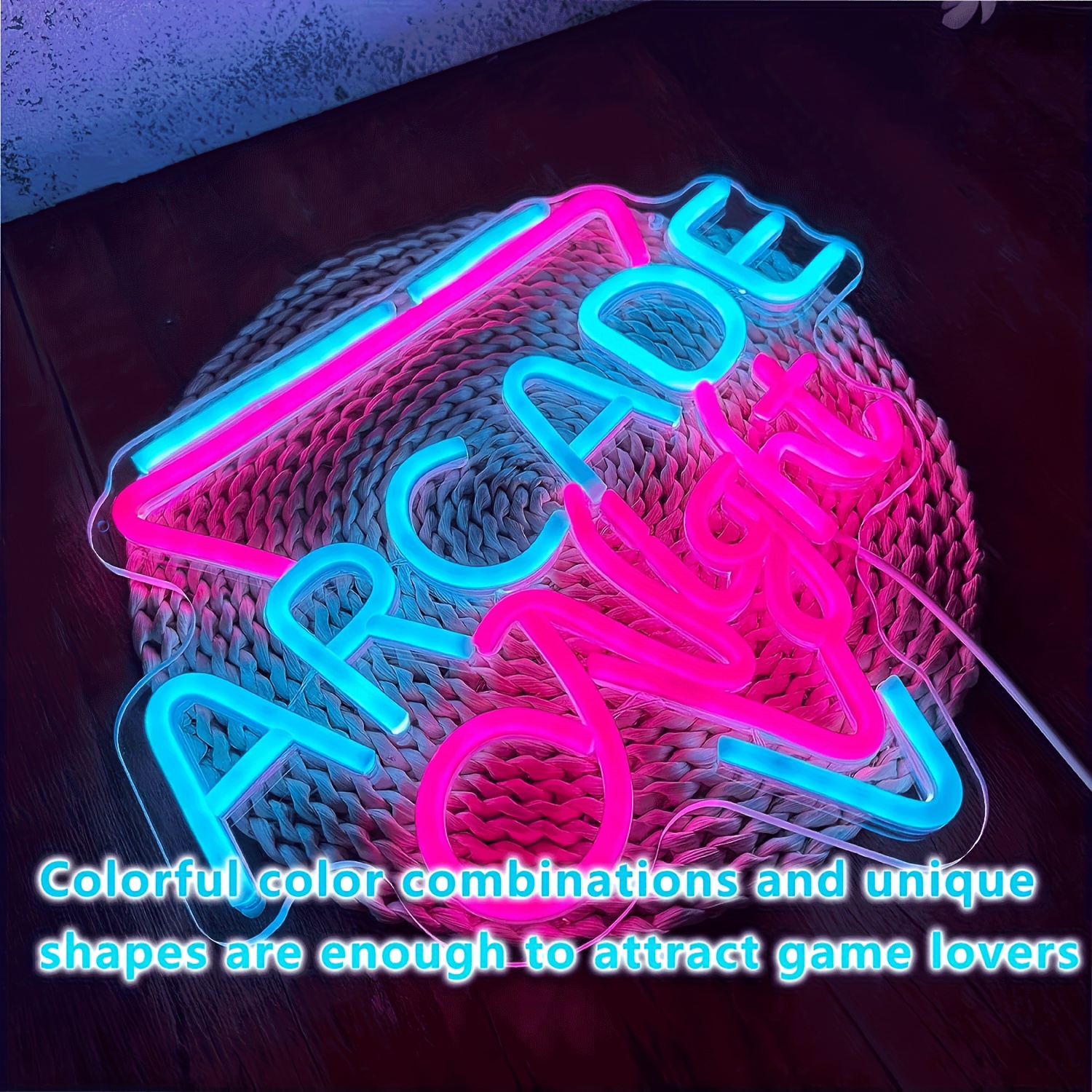 1 pc Arcade Night LED Neon Sign, Ambient Wall Decor Neon Sign for Home, Party, Living Room, Bar, Club, Game Room, as Birthday, Holiday Gift, Bedroom and Home Wall Decoration, USB Powered Illuminated Sign Hanging Unit, 5V USB Power Supply - 图片 4