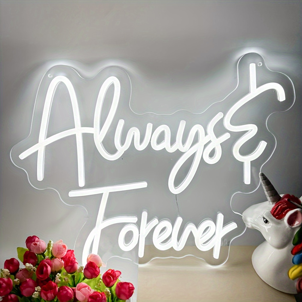 1 pc Always Forever Neon Sign White Letters LED Neon Lights, Wall Decoration White Letters Neon Sign, Great for wedding engagement party, bedroom, bar, club, room, friends gathering wall decoration, USB powered light up sign hanging device