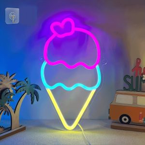 1 pc Ice Cream LED Neon Sign for Birthday Parties, Ice Cream Parlours, Clubs, Bedrooms, Homes and Girls Artistic Wall Decor Neon Sign, 5 V USB Power Supply